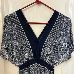 Elegant Navy and White Paisley Dress